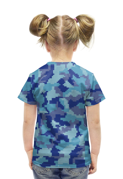 Заказать детскую футболку в Москве. Футболка с полной запечаткой для девочек Голубые пиксели от THE_NISE  - готовые дизайны и нанесение принтов.