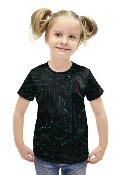 Заказать детскую футболку в Москве. Футболка с полной запечаткой для девочек Микросхемы от galaxy secret - готовые дизайны и нанесение принтов.