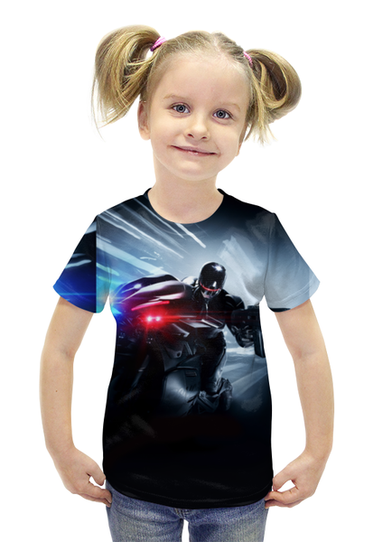 Заказать детскую футболку в Москве. Футболка с полной запечаткой для девочек Робокоп от galaxy secret - готовые дизайны и нанесение принтов.