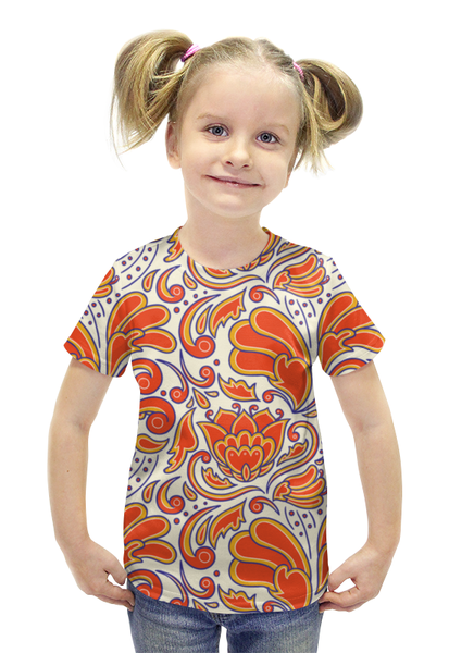 Заказать детскую футболку в Москве. Футболка с полной запечаткой для девочек Узорная от BeliySlon - готовые дизайны и нанесение принтов.