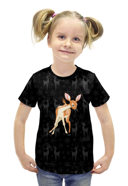 Заказать детскую футболку в Москве. Футболка с полной запечаткой для девочек Оленёнок и олени от nadegda - готовые дизайны и нанесение принтов.