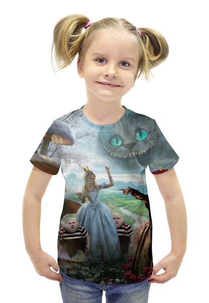 Заказать детскую футболку в Москве. Футболка с полной запечаткой для девочек Алиса в стране чудес от skynatural - готовые дизайны и нанесение принтов.