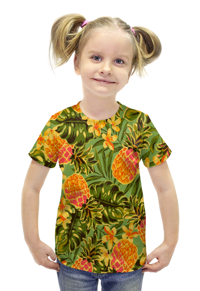Заказать детскую футболку в Москве. Футболка с полной запечаткой для девочек Ананасы от THE_NISE  - готовые дизайны и нанесение принтов.