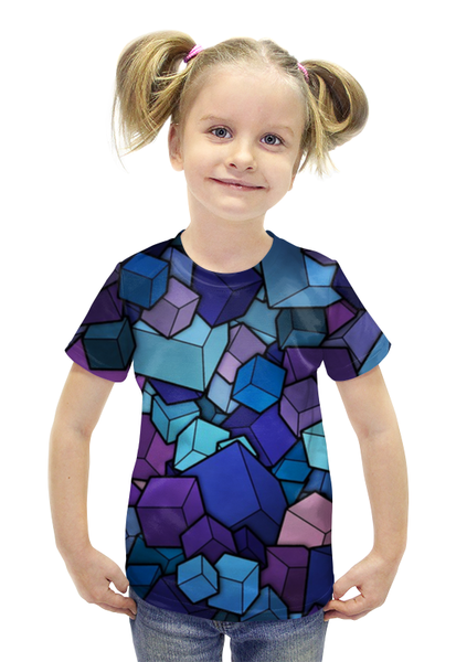 Заказать детскую футболку в Москве. Футболка с полной запечаткой для девочек КУБИКИ!!! от Алексс Неро - готовые дизайны и нанесение принтов.