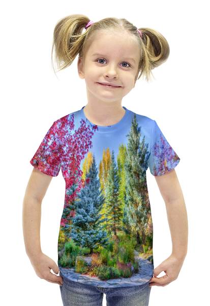 Заказать детскую футболку в Москве. Футболка с полной запечаткой для девочек Деревья в красках от THE_NISE  - готовые дизайны и нанесение принтов.