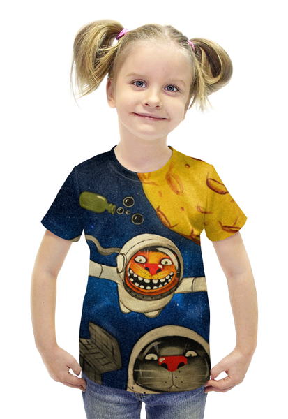 Заказать детскую футболку в Москве. Футболка с полной запечаткой для девочек Астрокоты от Curipopik - готовые дизайны и нанесение принтов.