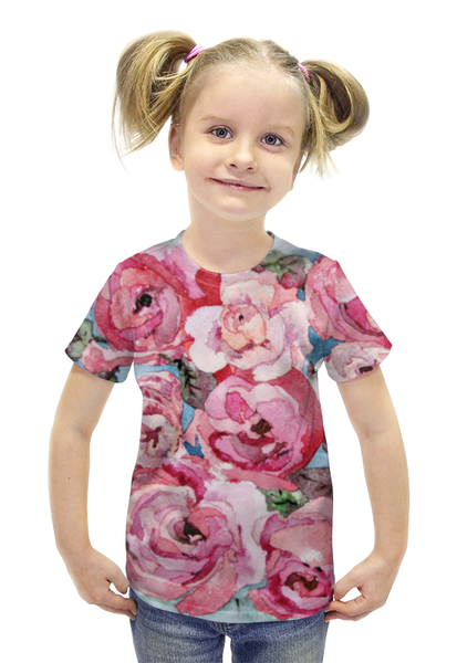 Заказать детскую футболку в Москве. Футболка с полной запечаткой для девочек Розы. Декор от Anna Lomachenko - готовые дизайны и нанесение принтов.