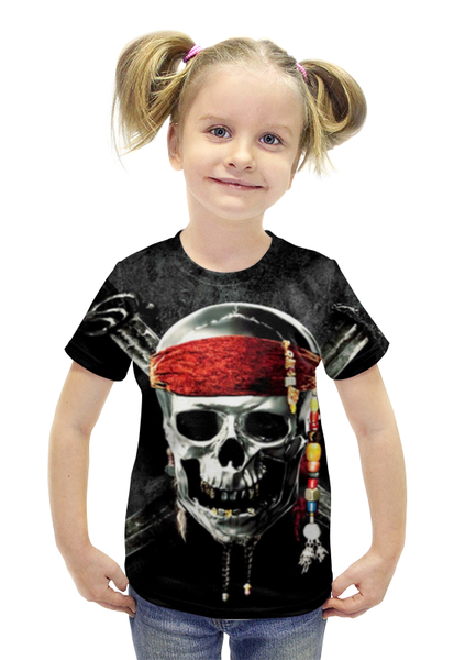 Заказать детскую футболку в Москве. Футболка с полной запечаткой для девочек Веселый Роджер от Dover - готовые дизайны и нанесение принтов.