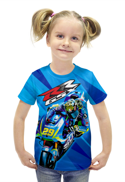 Заказать детскую футболку в Москве. Футболка с полной запечаткой для девочек Suzuki MotoGP от Dartz  - готовые дизайны и нанесение принтов.