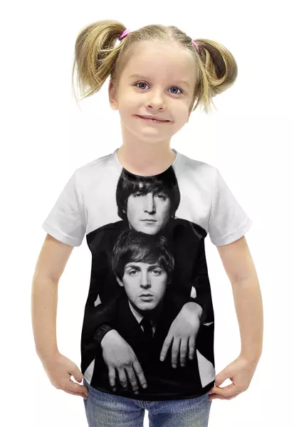 Заказать детскую футболку в Москве. Футболка с полной запечаткой для девочек The Beatles - John Lennon & Paul McCartney от serrato - готовые дизайны и нанесение принтов.