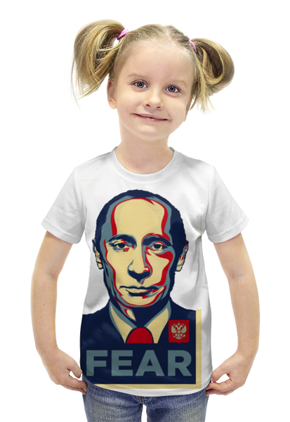Заказать детскую футболку в Москве. Футболка с полной запечаткой для девочек Путин  от Ricky Red - готовые дизайны и нанесение принтов.
