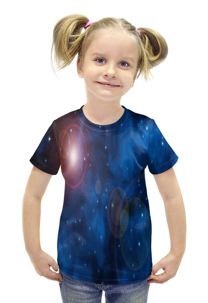 Заказать детскую футболку в Москве. Футболка с полной запечаткой для девочек Вспышки в космосе от THE_NISE  - готовые дизайны и нанесение принтов.