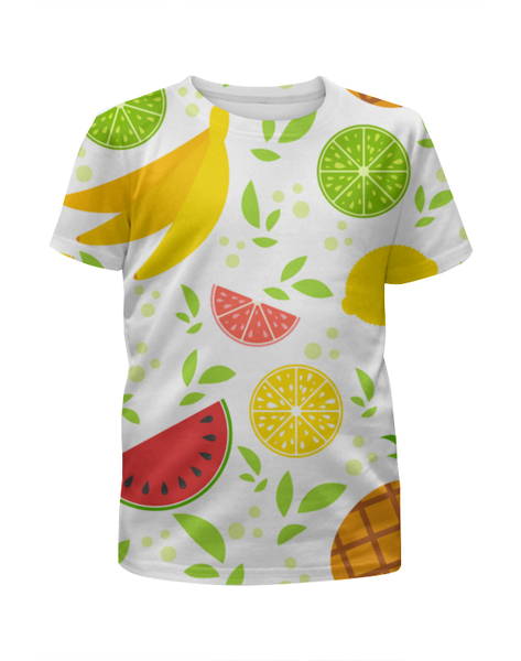 Заказать детскую футболку в Москве. Футболка с полной запечаткой для девочек Яркие аппетитные тропические фрукты от frizinao@mail.ru - готовые дизайны и нанесение принтов.