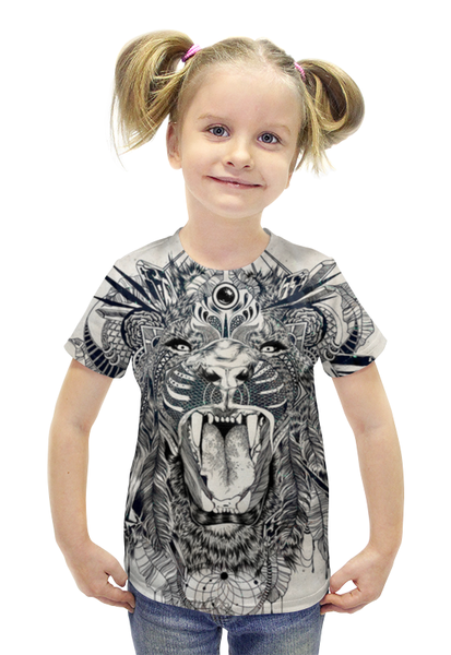 Заказать детскую футболку в Москве. Футболка с полной запечаткой для девочек Тигр. Маска от Виктор Гришин - готовые дизайны и нанесение принтов.