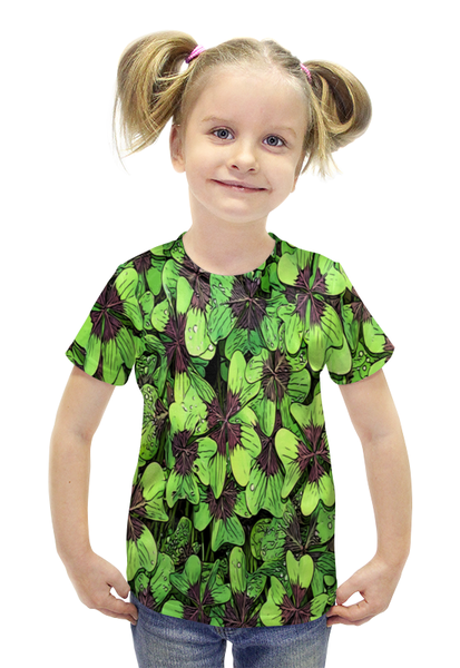 Заказать детскую футболку в Москве. Футболка с полной запечаткой для девочек Зеленые цветы от THE_NISE  - готовые дизайны и нанесение принтов.