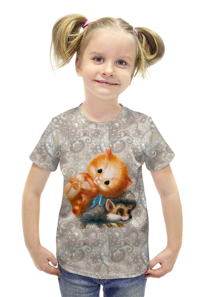 Заказать детскую футболку в Москве. Футболка с полной запечаткой для девочек ЕжиКиска от Wax  - готовые дизайны и нанесение принтов.