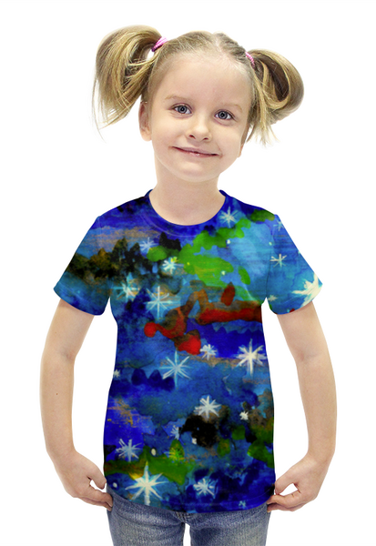Заказать детскую футболку в Москве. Футболка с полной запечаткой для девочек Зимние звезды от d_ari.design@mail.ru - готовые дизайны и нанесение принтов.