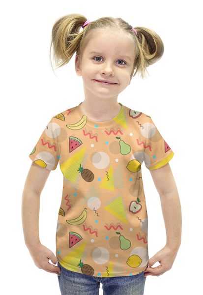 Заказать детскую футболку в Москве. Футболка с полной запечаткой для девочек фрукты от THE_NISE  - готовые дизайны и нанесение принтов.