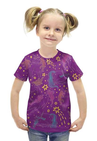 Заказать детскую футболку в Москве. Футболка с полной запечаткой для девочек Единороги (1) от ПРИНТЫ ПЕЧАТЬ  - готовые дизайны и нанесение принтов.
