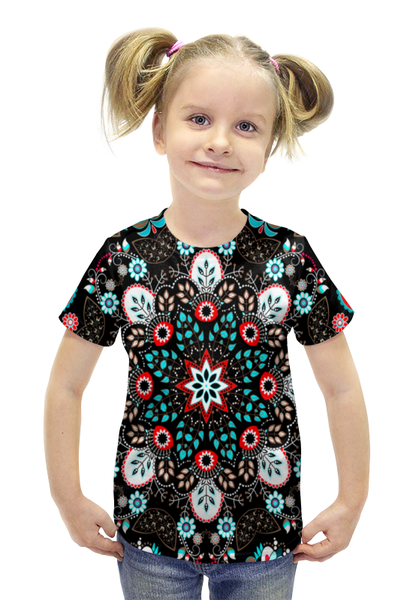 Заказать детскую футболку в Москве. Футболка с полной запечаткой для девочек Узор на черном от THE_NISE  - готовые дизайны и нанесение принтов.