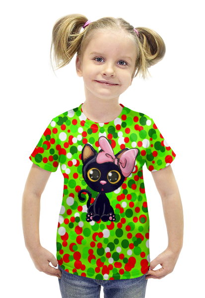 Заказать детскую футболку в Москве. Футболка с полной запечаткой для девочек Кошечка от THE_NISE  - готовые дизайны и нанесение принтов.