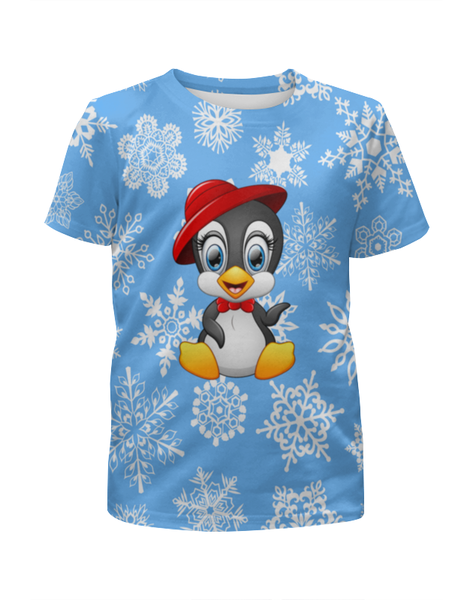 Заказать детскую футболку в Москве. Футболка с полной запечаткой для девочек Пингвин в шляпе от THE_NISE  - готовые дизайны и нанесение принтов.