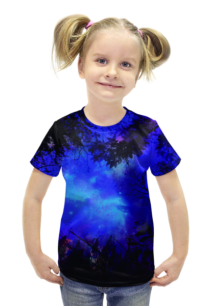 Заказать детскую футболку в Москве. Футболка с полной запечаткой для девочек Forest in Space от Sacred - готовые дизайны и нанесение принтов.