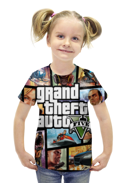 Заказать детскую футболку в Москве. Футболка с полной запечаткой для девочек Grand Theft Auto от cherdantcev - готовые дизайны и нанесение принтов.