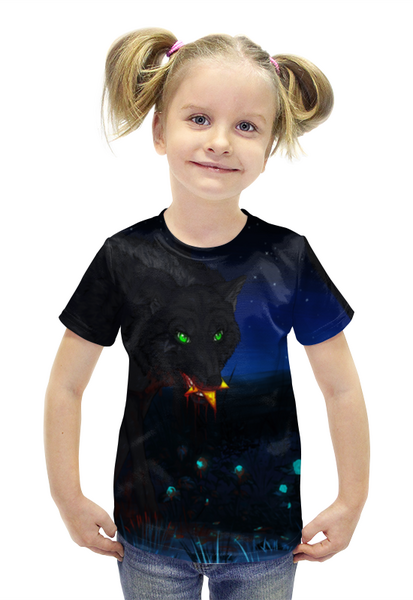 Заказать детскую футболку в Москве. Футболка с полной запечаткой для девочек Волк зверь от  PRO_DESIGN - готовые дизайны и нанесение принтов.