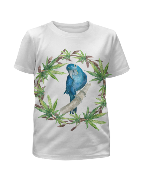 Заказать детскую футболку в Москве. Футболка с полной запечаткой для девочек синий попугай от juliafast77 - готовые дизайны и нанесение принтов.