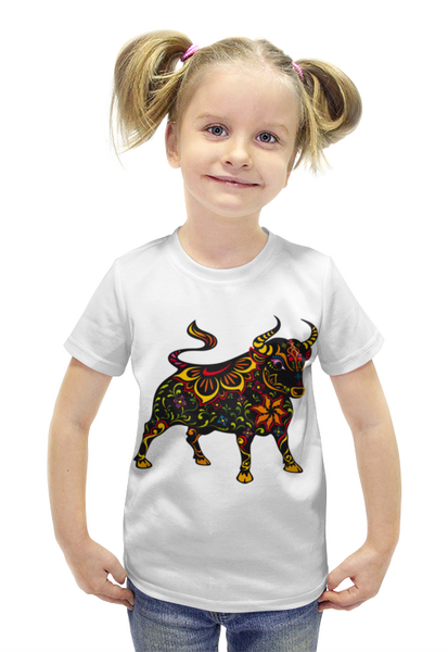Заказать детскую футболку в Москве. Футболка с полной запечаткой для девочек Год быка (С новым годом!) от FireFoxa - готовые дизайны и нанесение принтов.