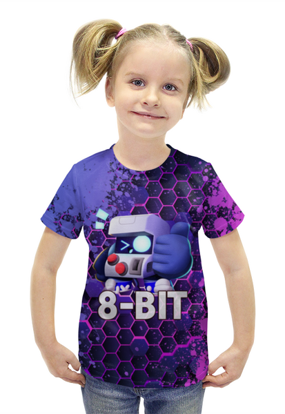 Заказать детскую футболку в Москве. Футболка с полной запечаткой для девочек Brawl Stars 8-BIT от weeert - готовые дизайны и нанесение принтов.