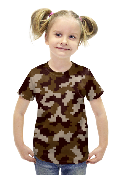 Заказать детскую футболку в Москве. Футболка с полной запечаткой для девочек Коричневый камуфляж от THE_NISE  - готовые дизайны и нанесение принтов.
