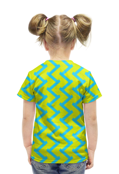 Заказать детскую футболку в Москве. Футболка с полной запечаткой для девочек Желто-голубой узор от THE_NISE  - готовые дизайны и нанесение принтов.