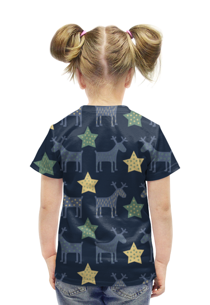 Заказать детскую футболку в Москве. Футболка с полной запечаткой для девочек новогодние олени от nadegda - готовые дизайны и нанесение принтов.
