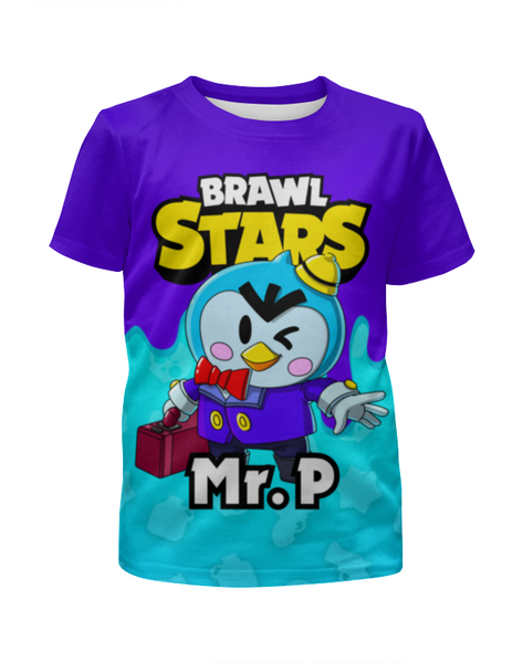 Заказать детскую футболку в Москве. Футболка с полной запечаткой для девочек BRAWL STARS MR.P от geekbox - готовые дизайны и нанесение принтов.