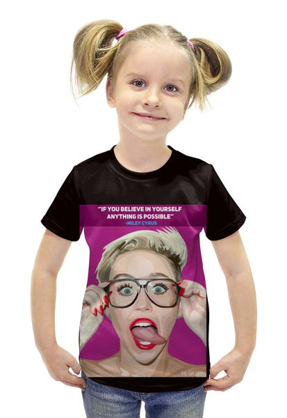 Заказать детскую футболку в Москве. Футболка с полной запечаткой для девочек Майли Сайрус от thegallery - готовые дизайны и нанесение принтов.