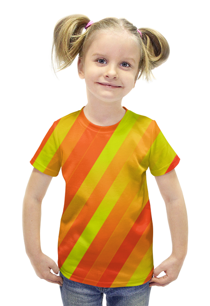 Заказать детскую футболку в Москве. Футболка с полной запечаткой для девочек Желто-оранжевые линии от THE_NISE  - готовые дизайны и нанесение принтов.