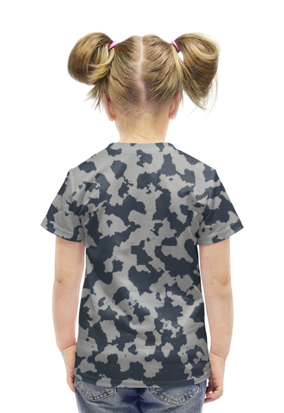 Заказать детскую футболку в Москве. Футболка с полной запечаткой для девочек Сине-Серый Камуфляж от armyshop - готовые дизайны и нанесение принтов.
