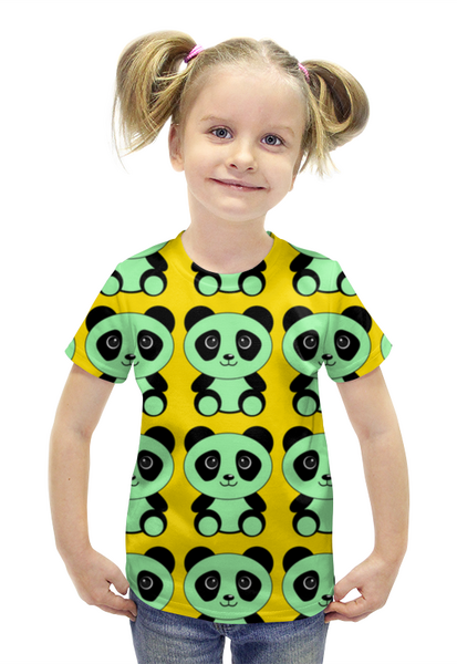 Заказать детскую футболку в Москве. Футболка с полной запечаткой для девочек Панда от mimiart  - готовые дизайны и нанесение принтов.