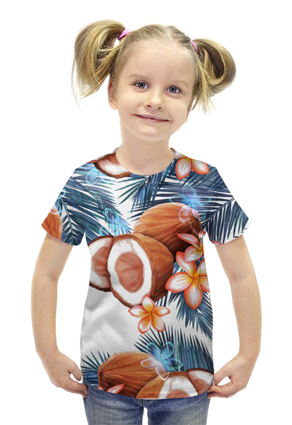 Заказать детскую футболку в Москве. Футболка с полной запечаткой для девочек Кокосы от Виктор Гришин - готовые дизайны и нанесение принтов.