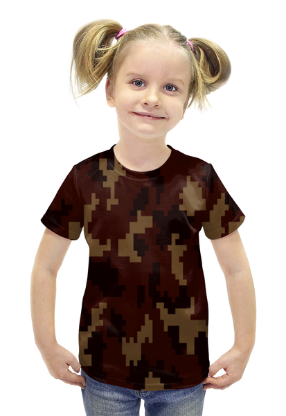 Заказать детскую футболку в Москве. Футболка с полной запечаткой для девочек camouflage brown от THE_NISE  - готовые дизайны и нанесение принтов.