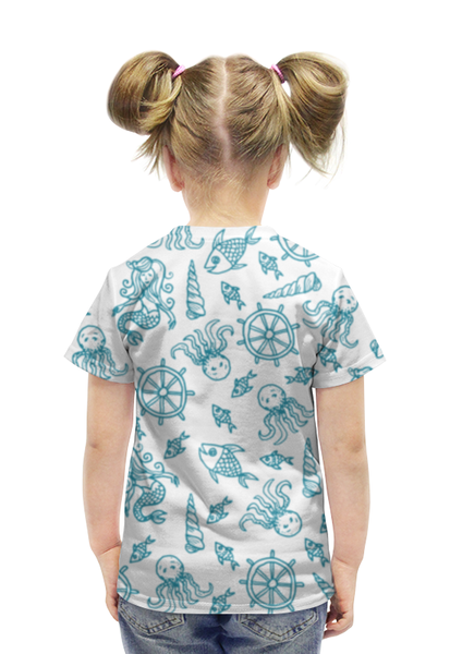 Заказать детскую футболку в Москве. Футболка с полной запечаткой для девочек Морской арт от megashmot - готовые дизайны и нанесение принтов.
