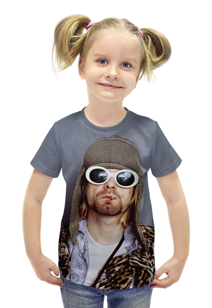 Заказать детскую футболку в Москве. Футболка с полной запечаткой для девочек kurt cobain full print от rancid - готовые дизайны и нанесение принтов.