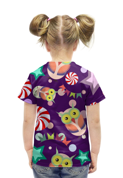 Заказать детскую футболку в Москве. Футболка с полной запечаткой для девочек Симпатичные совята от Yaroslava - готовые дизайны и нанесение принтов.