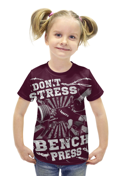 Заказать детскую футболку в Москве. Футболка с полной запечаткой для девочек Bench Press от Leichenwagen - готовые дизайны и нанесение принтов.