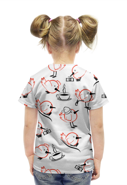 Заказать детскую футболку в Москве. Футболка с полной запечаткой для девочек НОВОГОДНИЕ ПТИЧКИ от ELENA ZHARINOVA - готовые дизайны и нанесение принтов.
