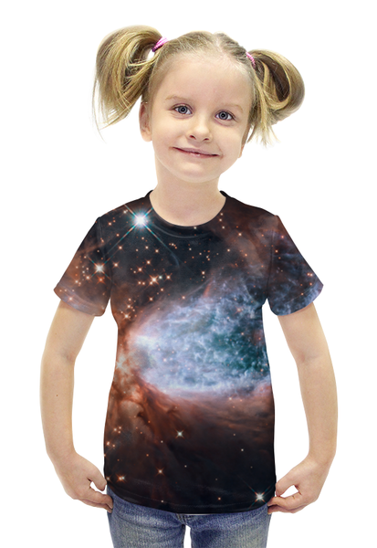 Заказать детскую футболку в Москве. Футболка с полной запечаткой для девочек Deep Space / Глубокий космос от Wanderer - готовые дизайны и нанесение принтов.