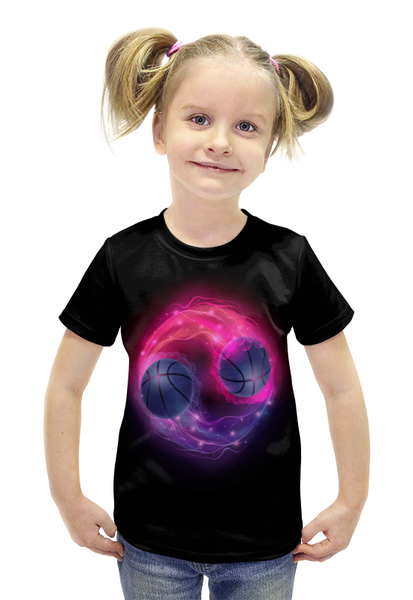 Заказать детскую футболку в Москве. Футболка с полной запечаткой для девочек Пламенные мячи от THE_NISE  - готовые дизайны и нанесение принтов.