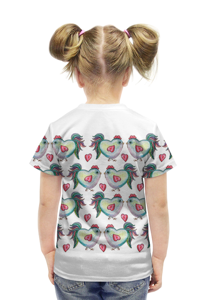 Заказать детскую футболку в Москве. Футболка с полной запечаткой для девочек Веселые петушки от Julissa_limejuice - готовые дизайны и нанесение принтов.